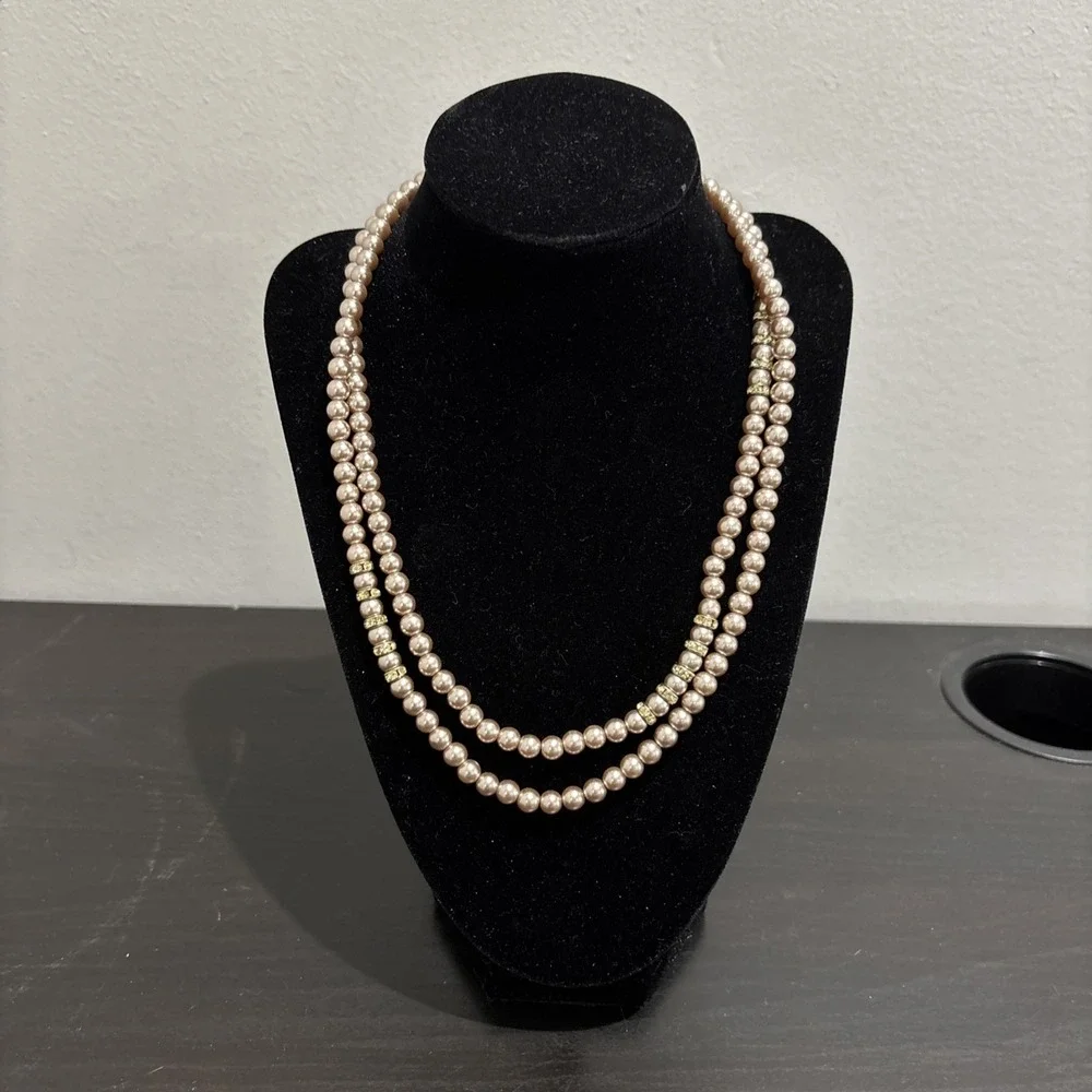 Banana Republic Beaded Pearl Long Necklace w/ Rhinestone Spacers Statement 38